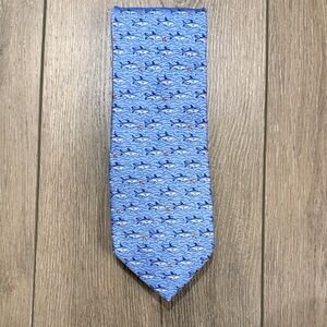 Blue Shark and Minnow/Goldfish Pattern Nautifcal 3" Thick Silk PreppyTie